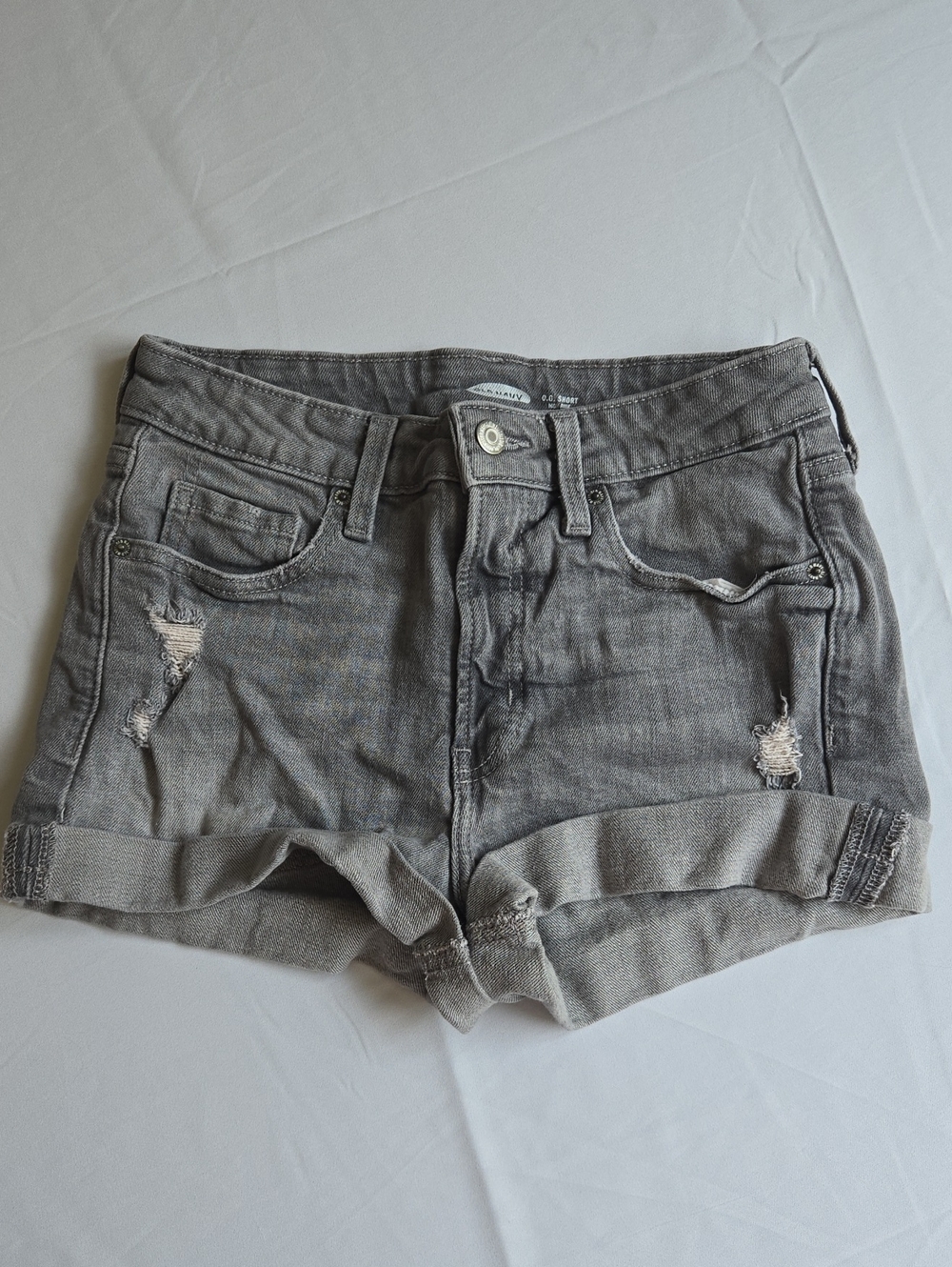 Old Navy Gray Distressed Rolled-Hem Denim Shorts